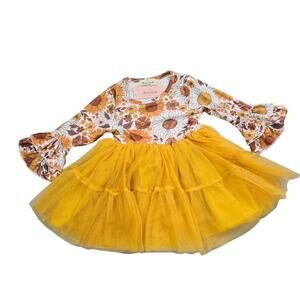 Marie Nicole Girls XS Yellow Fall Floral Tutu Dress School Autumn Church NWT